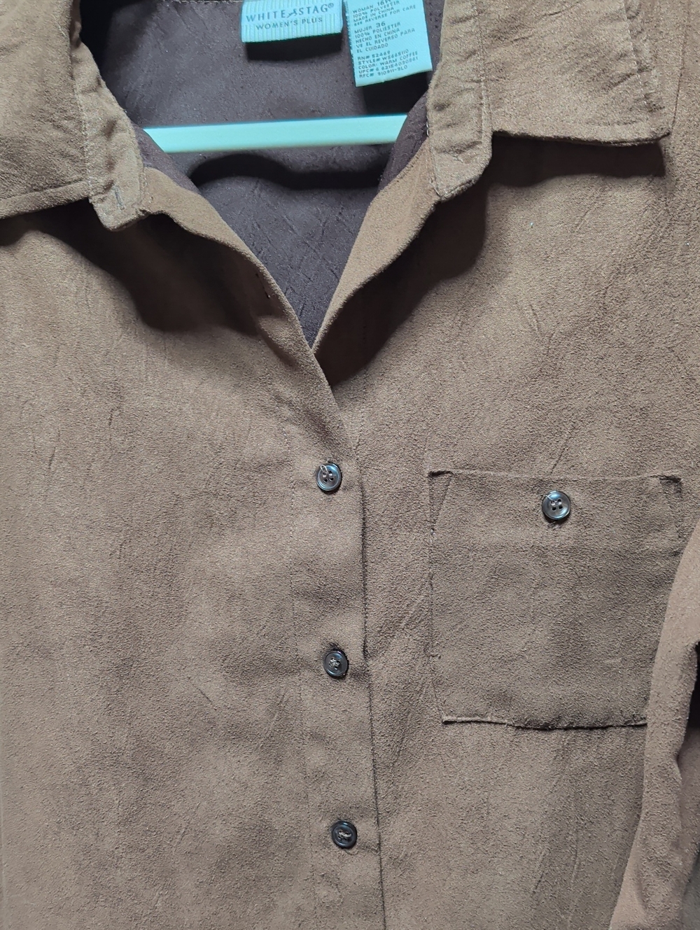White Stag Women's Brown Suede-Look Button Shirt Jacket